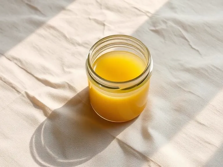 Ghee, a nutrient-dense healthy fats food, photographed on a plain linen surface